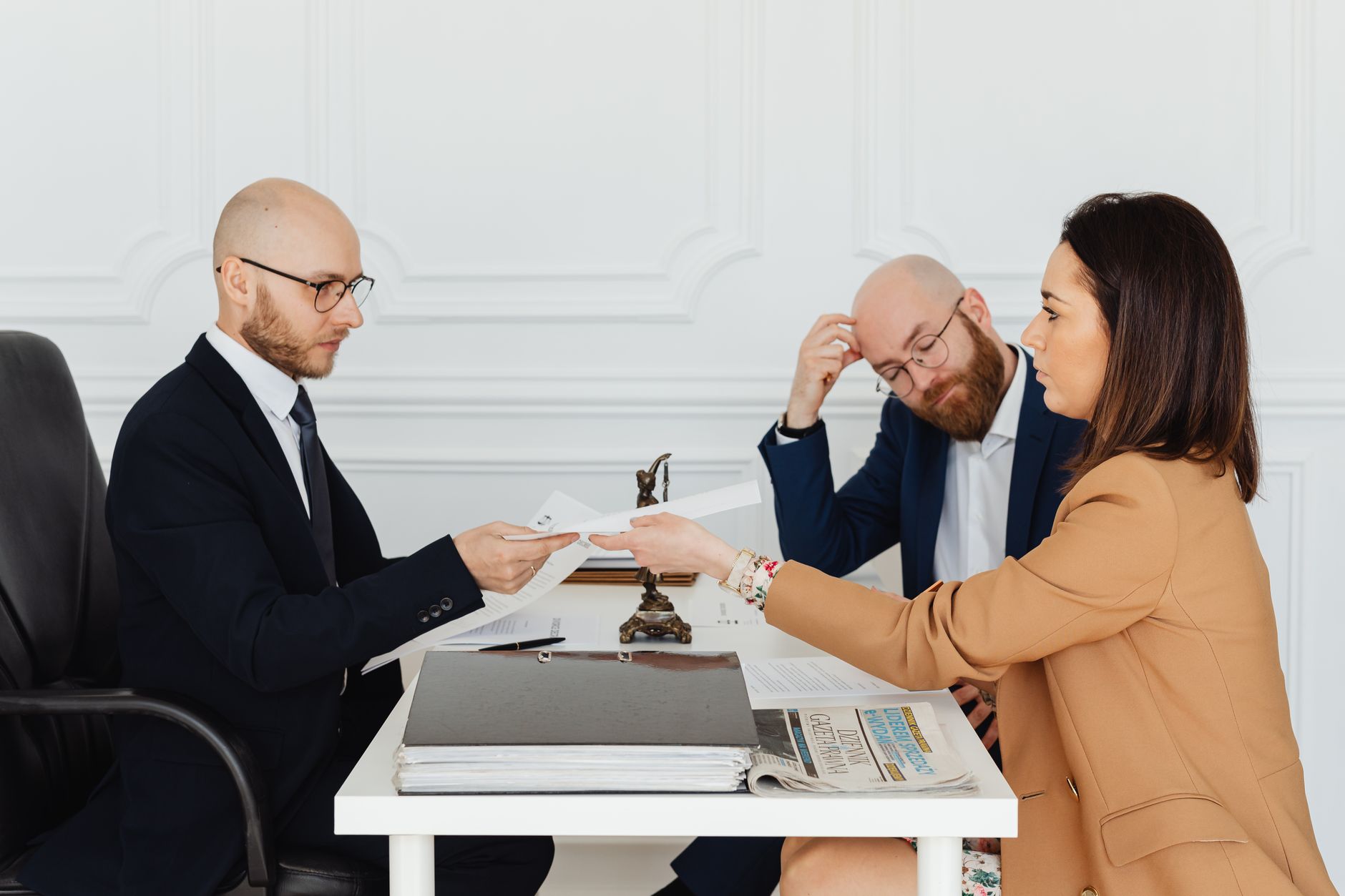 Corporate legal advisors analyzing data